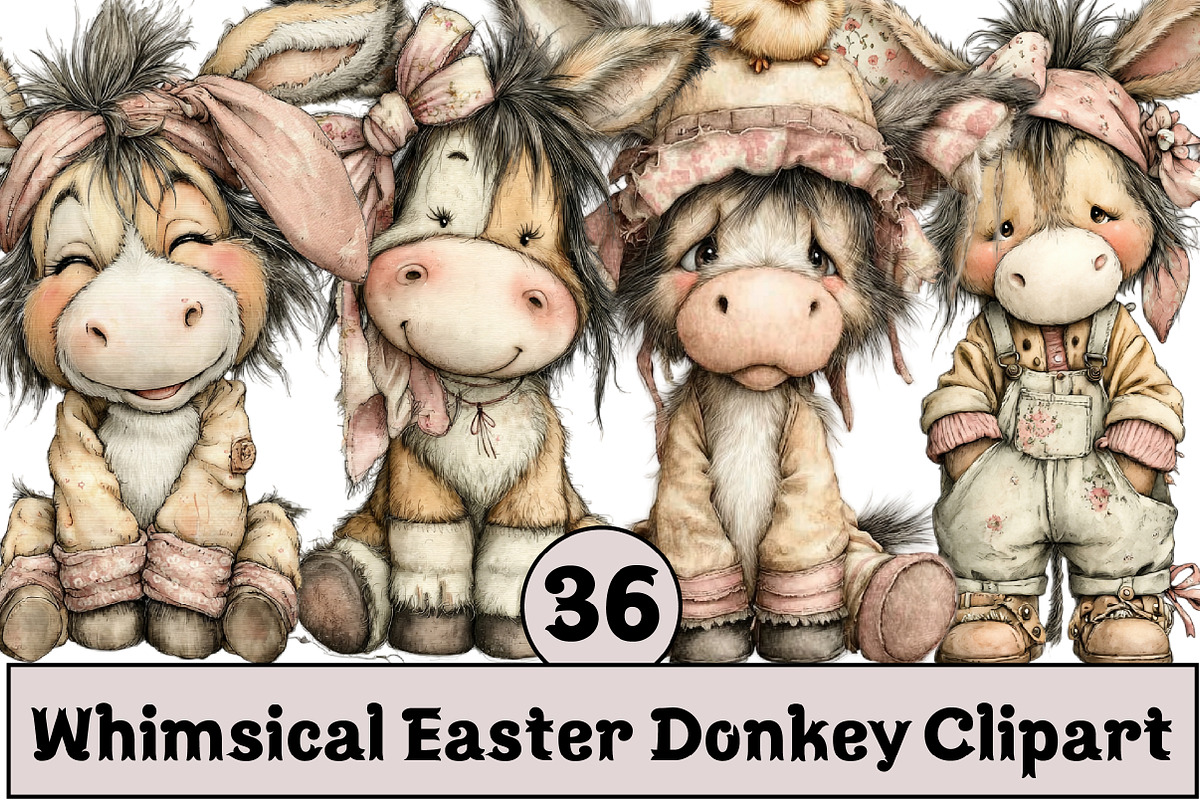 Whimsical Easter Donkey Clipart, an Illustration by Design Market (Photo 1 of 3)