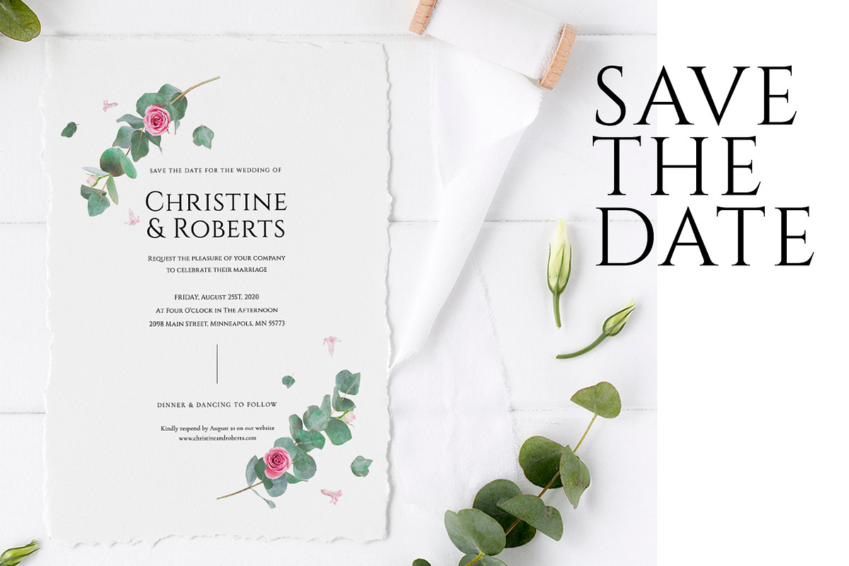 Eucalyptus Wedding Invitation Suite, an Invitation Template by Azka Creative (Photo 2 of 8)