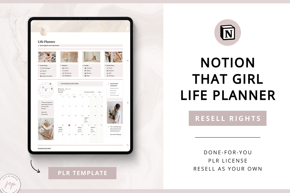 Notion PLR Template Life Planner, a Templates & Theme by Julia On Purpose (Photo 1 of 10)