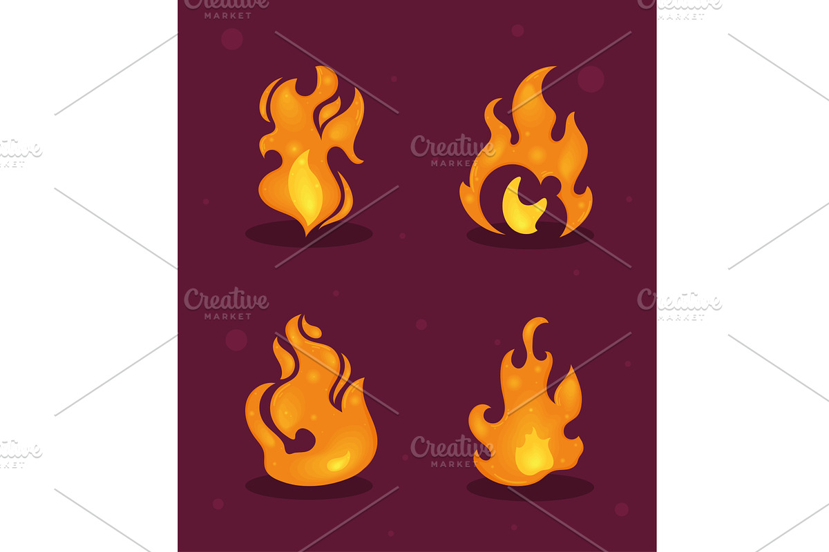 fire flames four icons, an Object Illustration by studiogstock