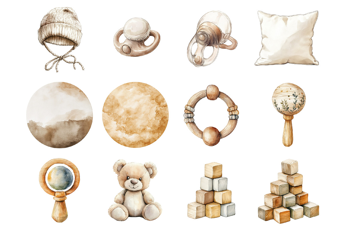 Watercolor Neutral Baby Clipart, a Graphic by CitraGraphics