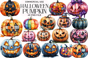 Halloween Patchwork Pumpkin Clipart, an Illustration by Daily.Designs