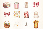 Watercolor Summer Sewing Clipart, an Illustration by CrexoraLab (Thumbnail 3 of 5)
