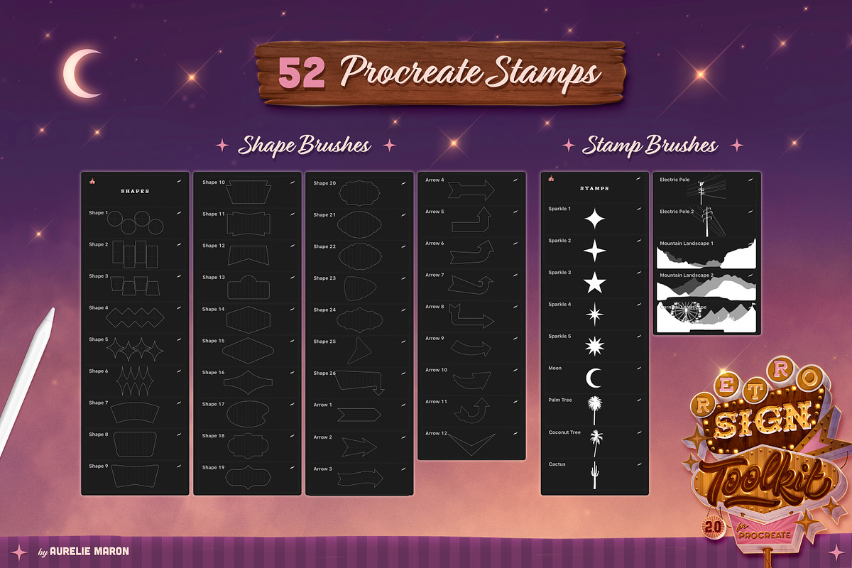 Retro Sign Toolkit 2.0 for Procreate, a Brush Add-On by Aurelie Maron (Photo 3 of 8)