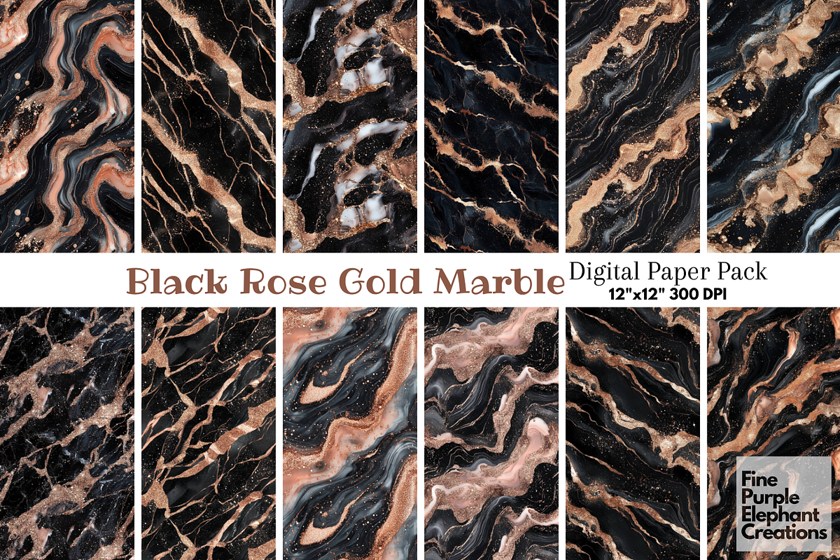 Black Rose Gold Marble Texture, a Pattern Graphic by Fine Purple Elephant (Photo 1 of 5)