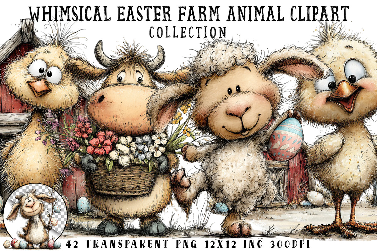Whimsical Easter Farm Clipart, an Illustration by OK Design (Photo 1 of 6)