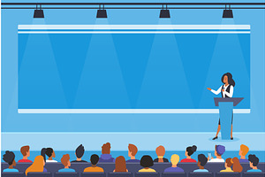 Speaker presenting conference, a Person Illustration by Lemberg Vector