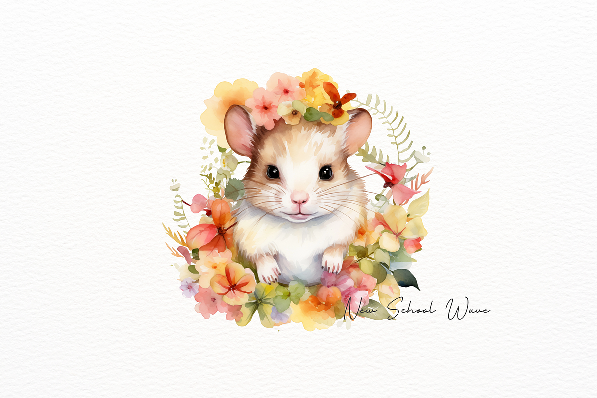 Happy Baby Hamster with Flower, an Animal Illustration by New-School-Wave (Photo 2 of 5)