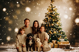 Falling Snow Christmas Tree Backdrop