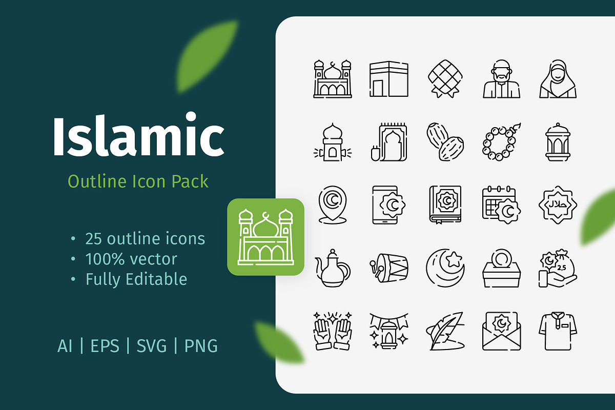 25 Islamic Outline Icon Pack, an Outline Icon by Bilicube Studio (Photo 2 of 3)