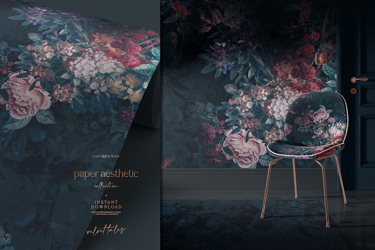 Dark Green Roses Floral Pattern, a Pattern Graphic by paper aesthetic (Photo 8 of 10)