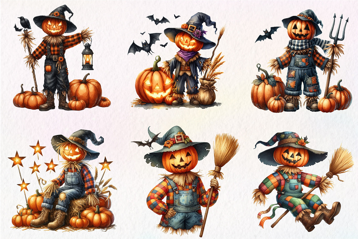 Cute Scarecrows clipart, an Illustration by CreationArt (Photo 3 of 5)