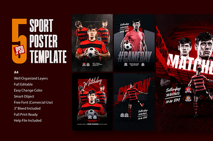 Soccer Sport Flyers Bundles, a Poster Template by Samtiv Studio