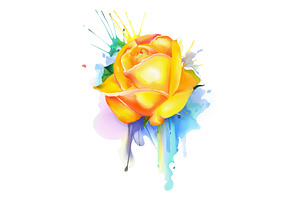 Watercolor Roses. Little Bird Vector