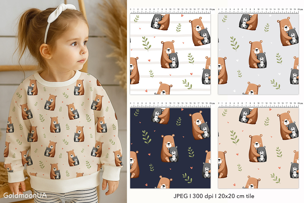 Bear Hug Patterns & Clipart, an Animal Illustration by GoldmoonUA (Photo 2 of 5)