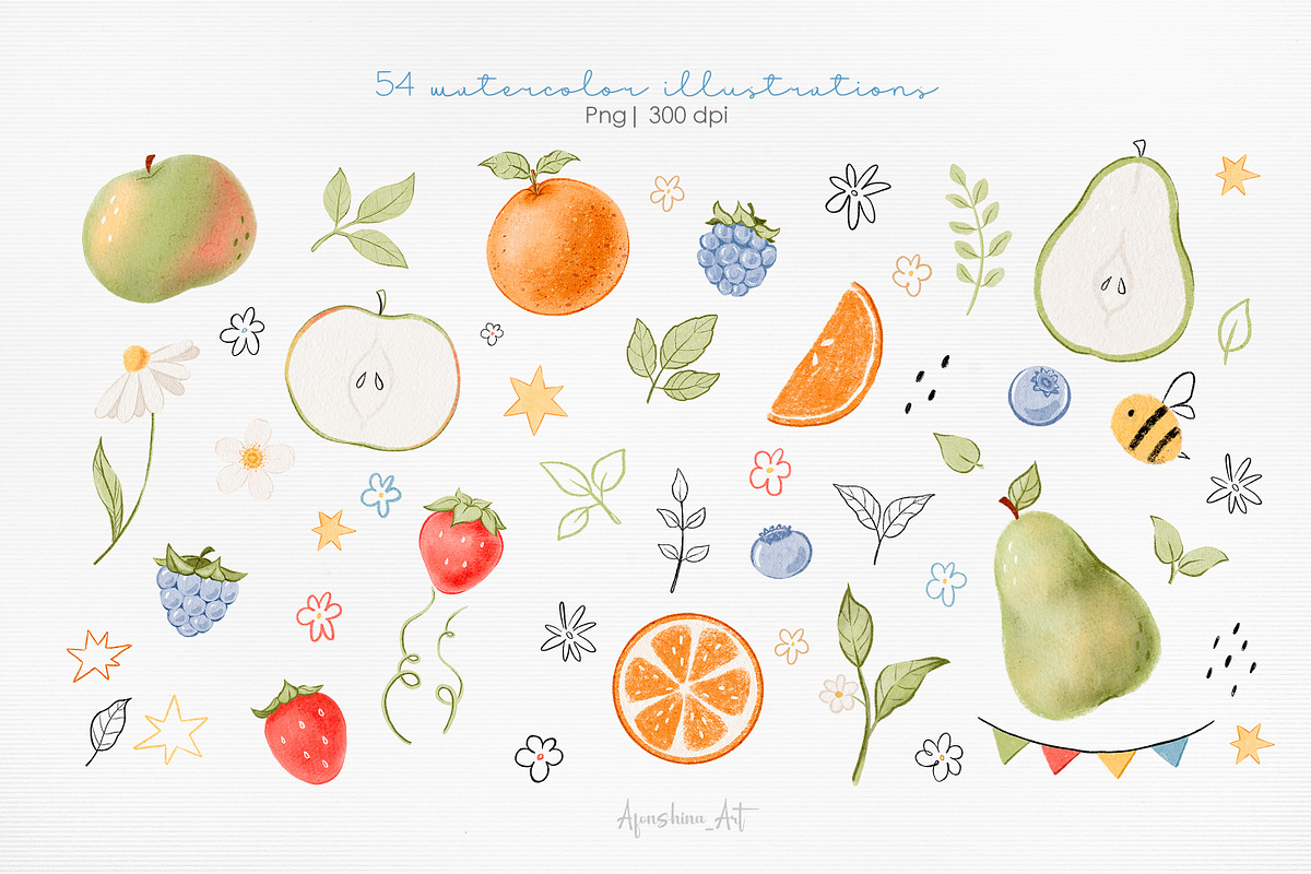 Fruit friends, watercolor collection, an Illustration by AfonshinaArt (Photo 11 of 16)