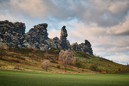 Rock formation with sunset clouds