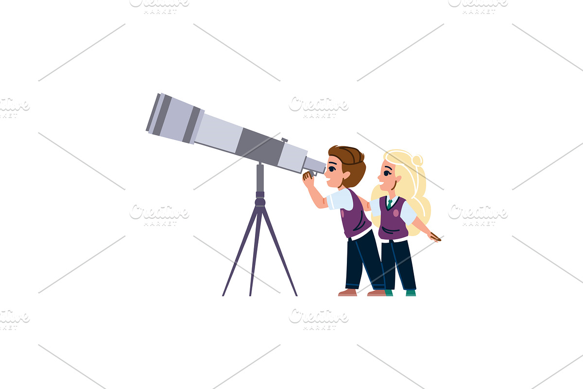 Students observing stars using, an Education Illustration by pikepicture