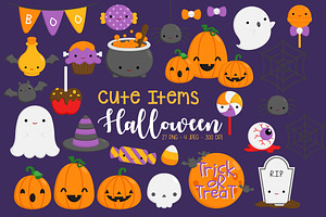 Doodle Halloween Items Clipart