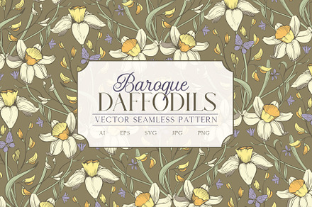 Baroque Daffodil Vector Pattern
