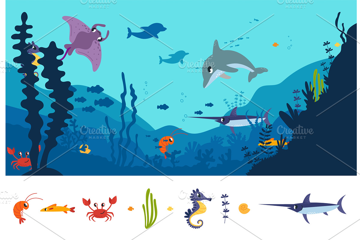 Find elements on underwater location, an Animal Illustration by LadadikArt