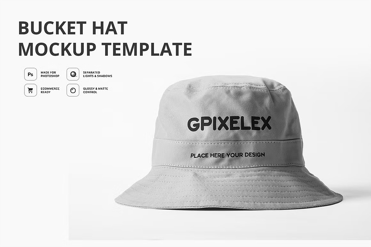 Bucket Hat Mockup Template, a Hat Mockup by GraphicsPixel (Photo 1 of 3)