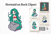 Mermaid on Rock Clipart, a Graphic by Artnoy (Thumbnail 1 of 5)