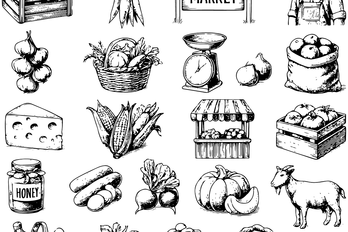 Farmers Market Vintage Food Set, an Object Graphic by RT Studio (Photo 3 of 4)