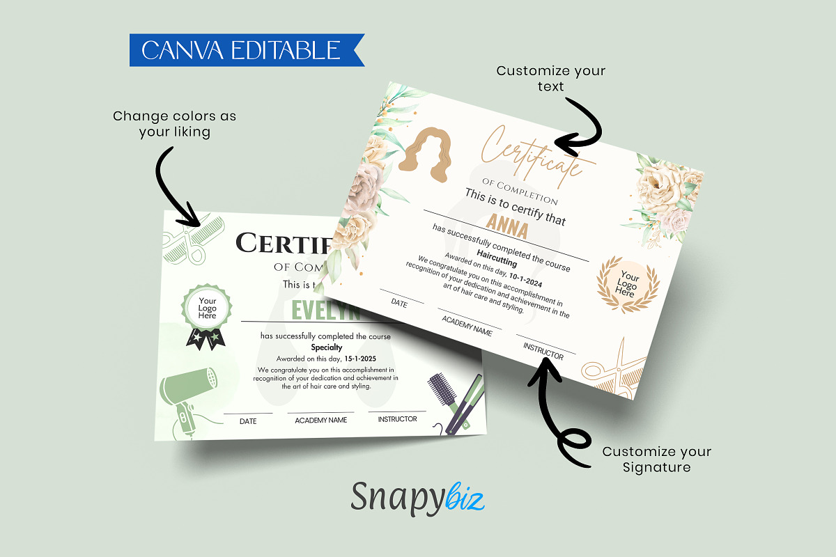 Hair Stylist Gift Certificate Canva, a Card Template by Snapybiz (Photo 2 of 10)