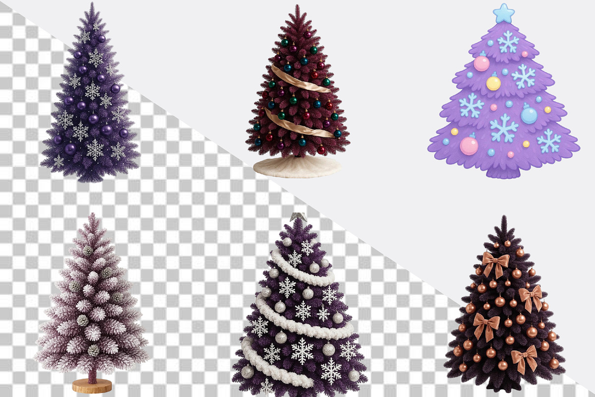 Watercolor Purple Christmas Tree  Cl, an Illustration by SVGArt (Photo 3 of 8)