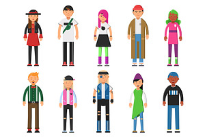 Fashioned Hipsters. Alternative Funny Characters. Peoples Isolate On White Background