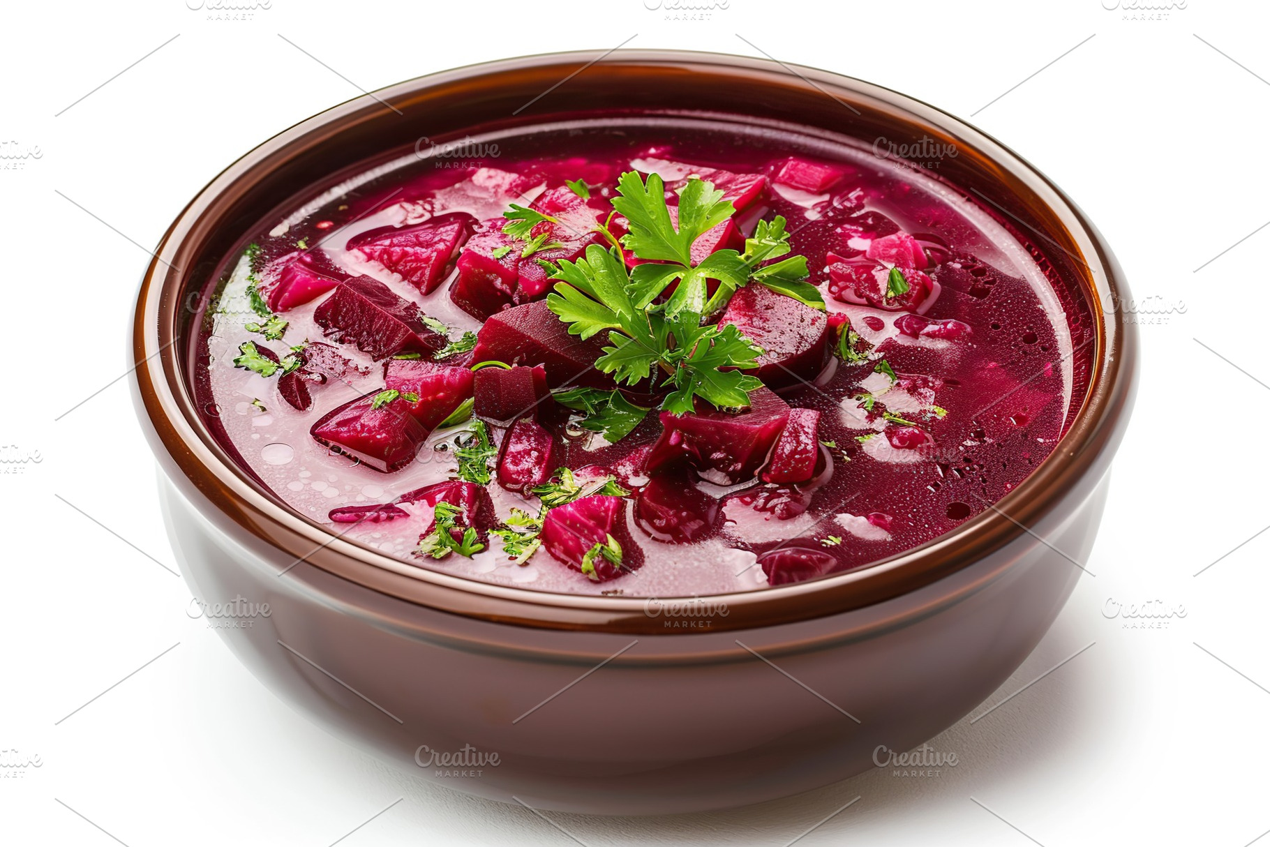 Bowl of beet root soup borsch on white background, a Food & Drink Photo by AlyaAnd