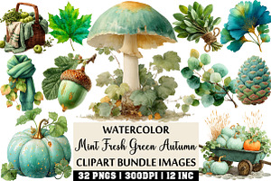 Mint Fresh Green Autumn Clipart, an Illustration by Craft Nest