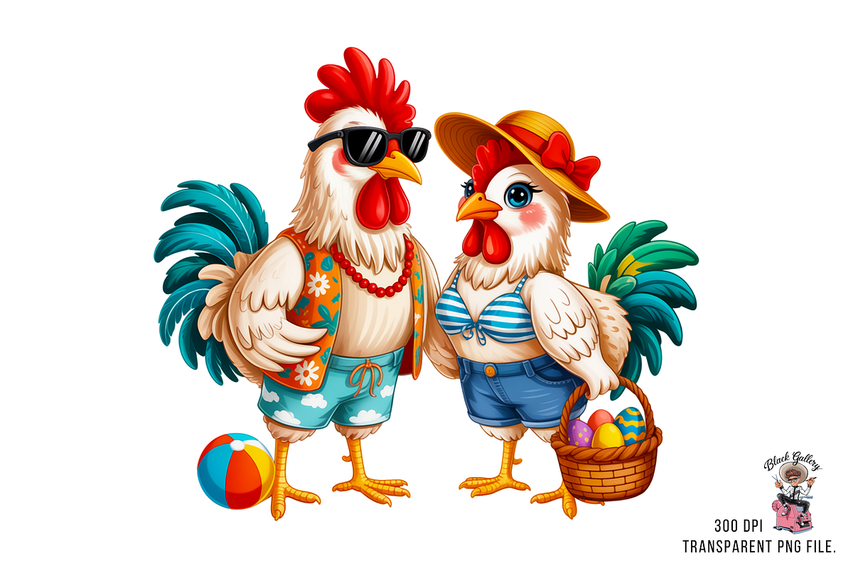 10 Rooster and Hen Beach PNG Bundle, an Illustration by Clipart Bloom (Photo 5 of 11)