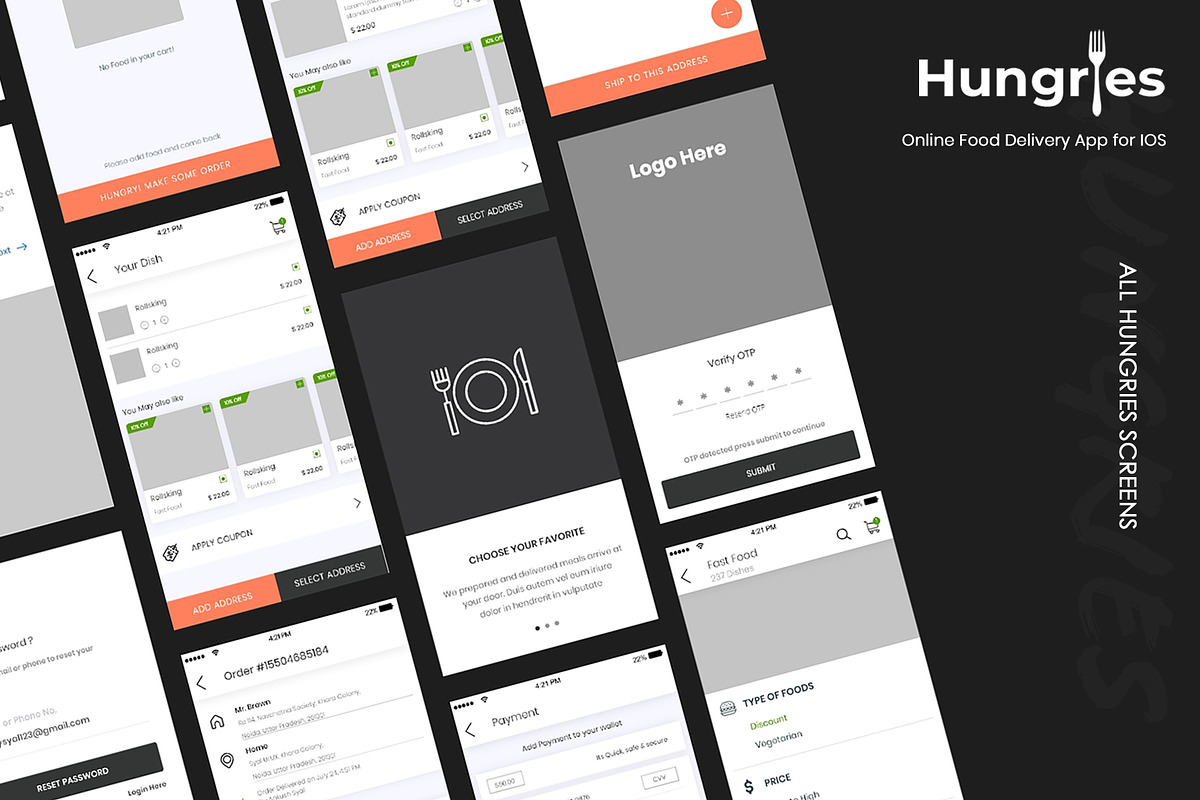 Hungries Wireframe UI Kit for Food, an UI Kit Template by SyalUIUX (Photo 8 of 9)