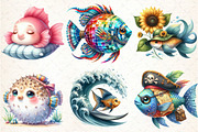 Quirky Whimsical Summer Fishes Clipa, an Illustration by DreamCafeArt (Thumbnail 4 of 7)