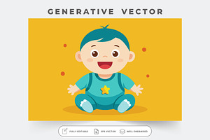 A joyful baby in a blue outfit smile, a Graphic by Iftikhar Alam