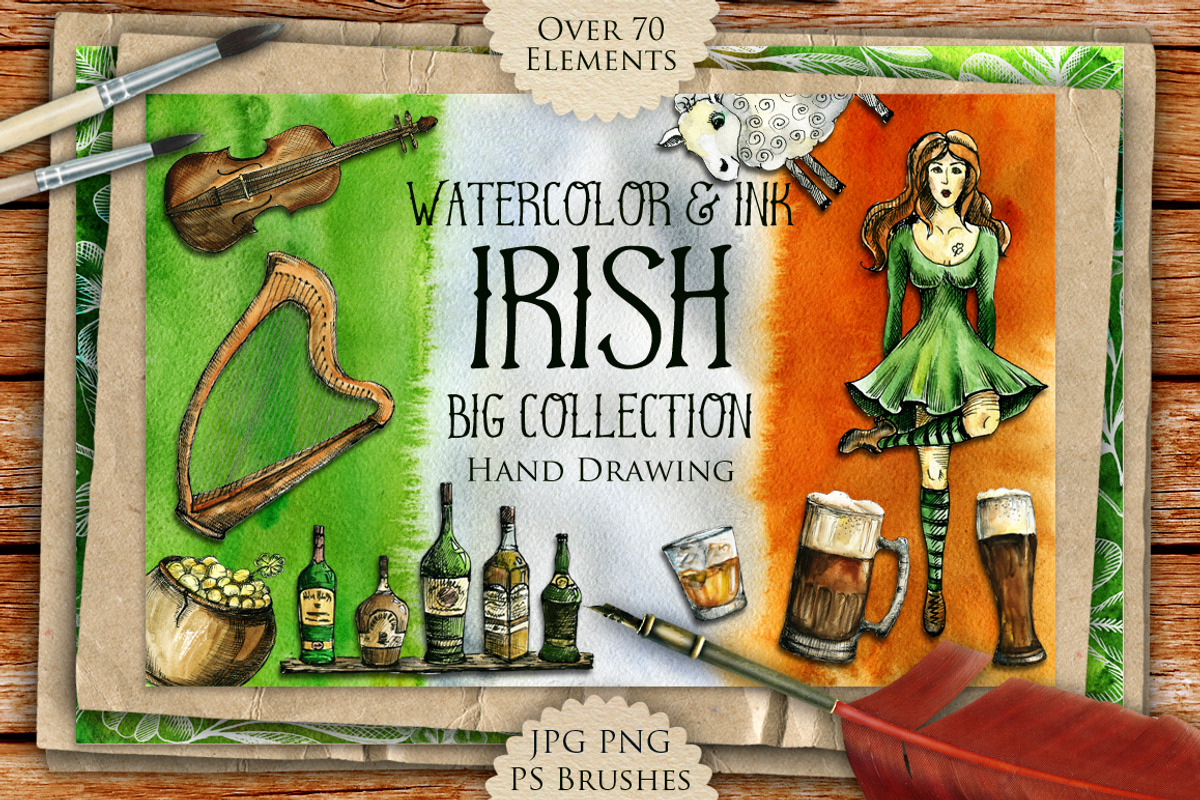 Big Irish Watercolor & Ink Set, an Illustration by Fluffy Unicorn (Photo 1 of 6)