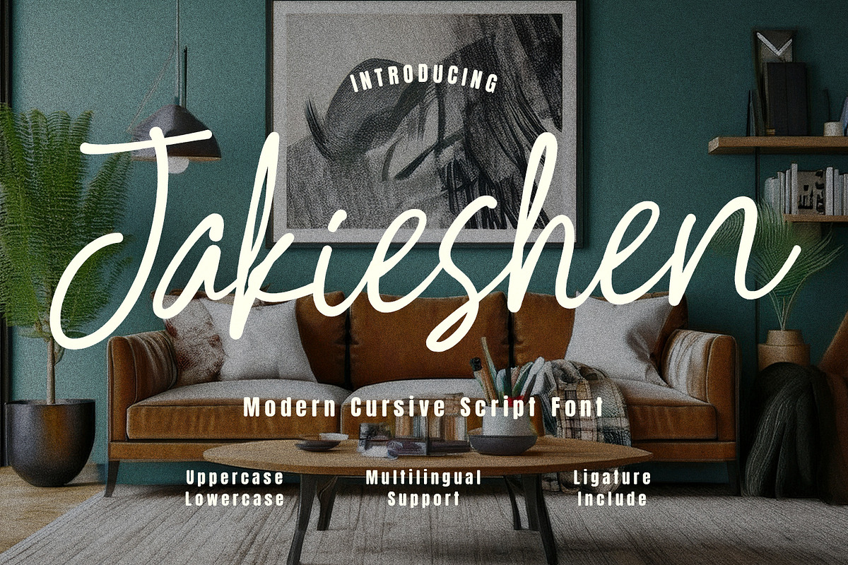 Jakieshen Modern Cursive Script Font, a Script Font by Maulana Creative (Photo 1 of 7)