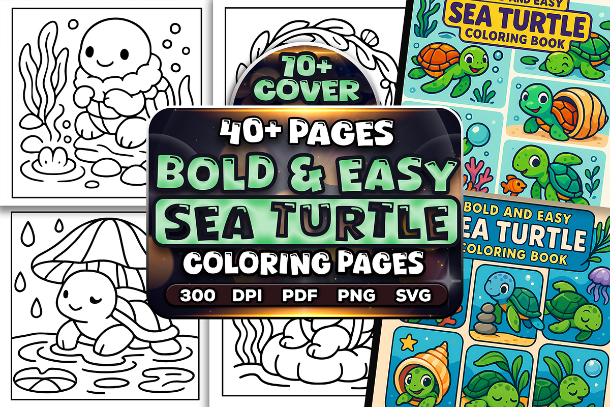 Bold Easy Sea Turtle Coloring Pages, an Animal Illustration by Craftsbeefy (Photo 1 of 4)