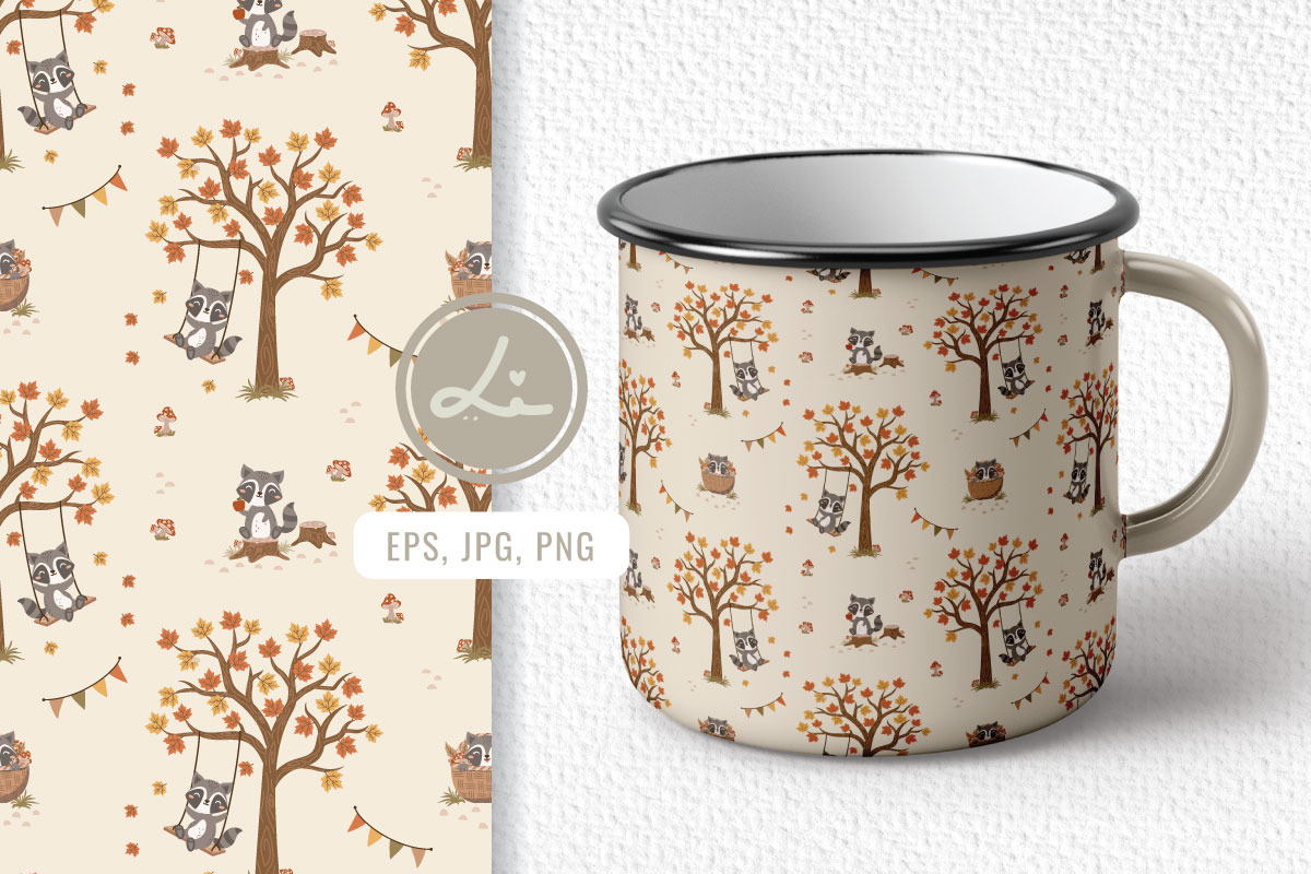 Seamless Pattern with Cute Racoon, a Pattern Graphic by lindoet23 (Photo 3 of 3)