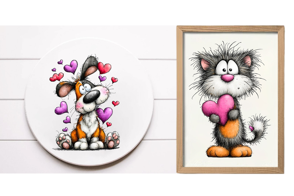 Watercolor Valentine cat and Dog, an Illustration by Designworld (Photo 4 of 6)
