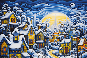 Winter Ice Painting Houses