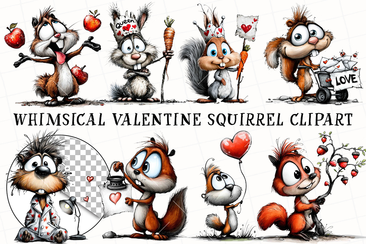 Whimsical Valentine Squirrel Clipart, an Illustration by OK Design (Photo 2 of 6)