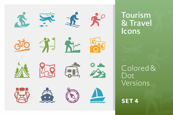 Tourism Travel Icons 4 Colored