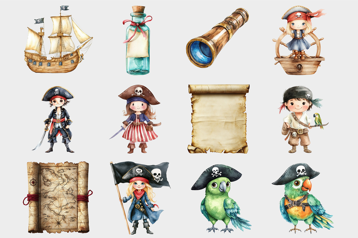 Watercolor Cute Little Pirate Clipar, a Seasonal Illustration by Design Market (Photo 4 of 5)
