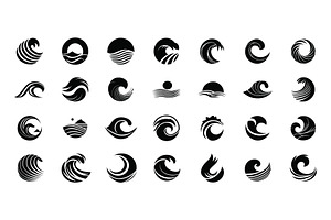 Waves logo set. wave monochrome sign, an Illustration by Stock-Smart-Start