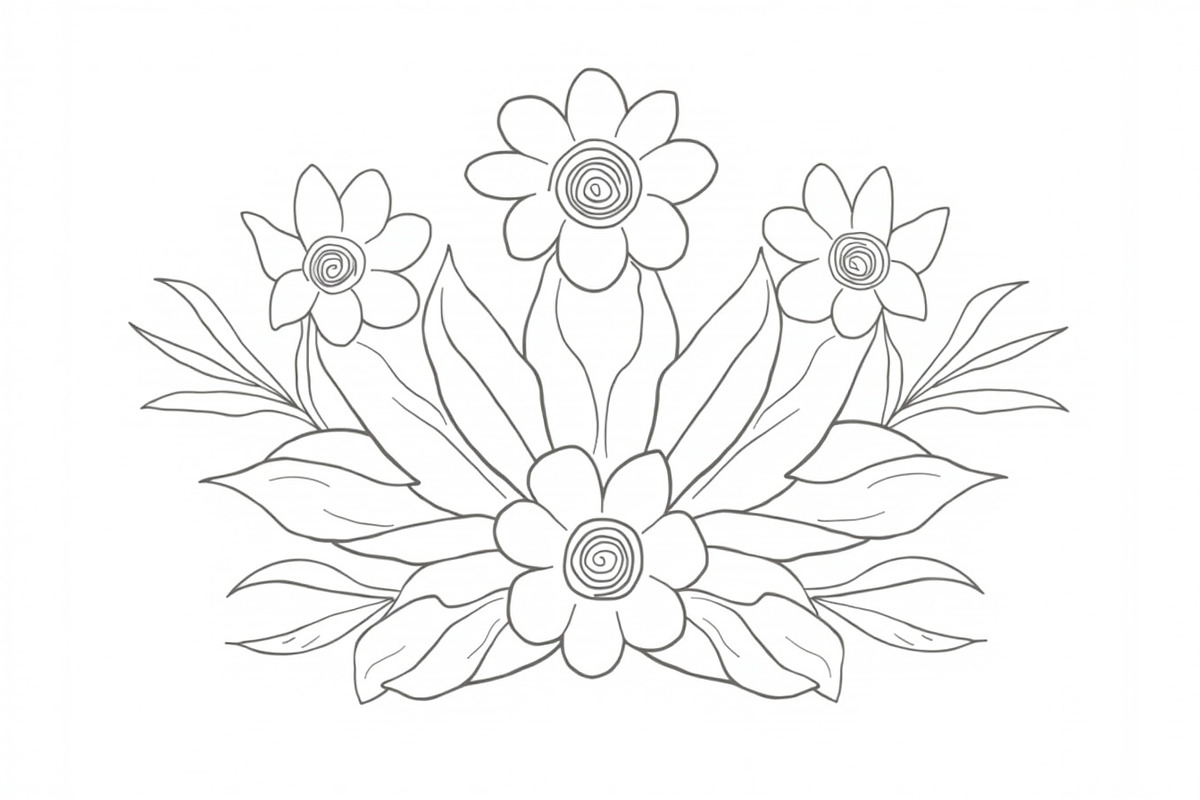 Flower Line Art Coloring Pages Set, an Illustration by jahid234 (Photo 5 of 9)