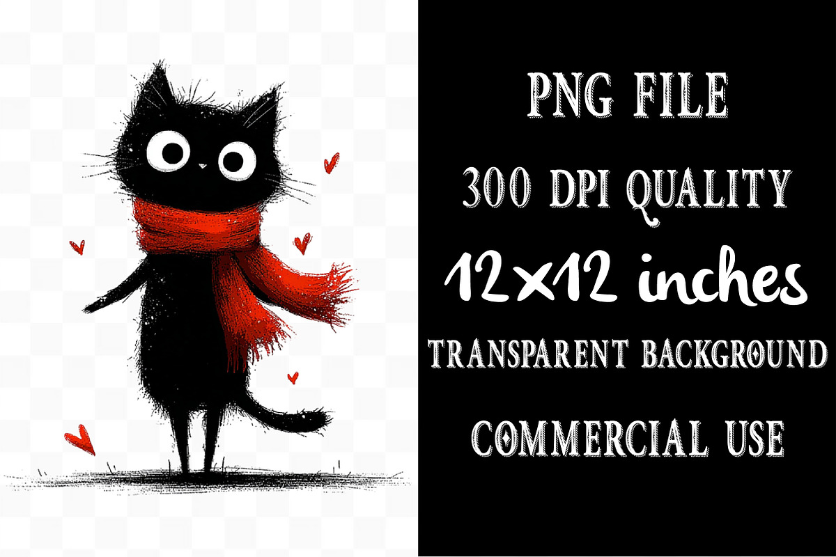 Whimsical Valentine Black Cat, an Illustration by Designking (Photo 4 of 5)