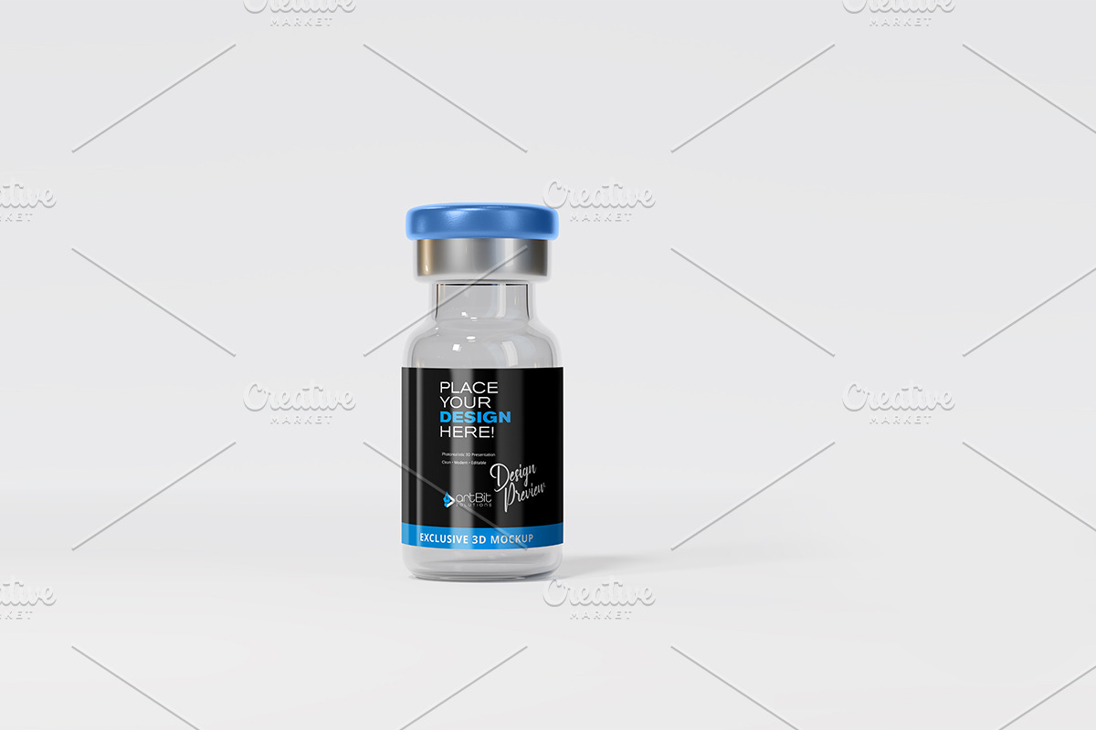 Vaccine Glass Vial Bottle Mockup Set, a Packaging Mockup by artBit Design Studio (Photo 7 of 7)